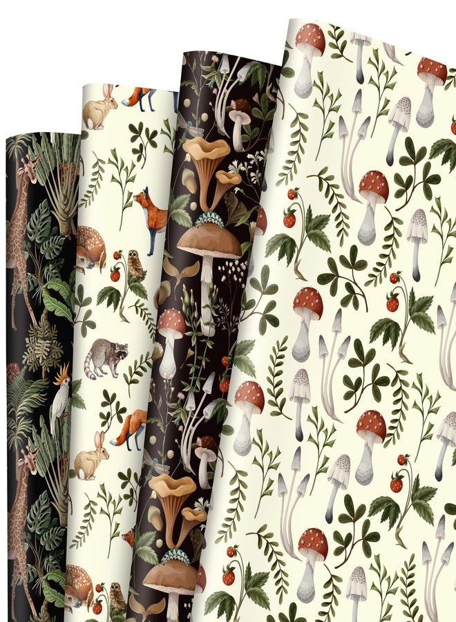AnyDesign Wrapping Paper Black White Animal Mushroom Gift Wrap Paper Bulk Folded Flat Giraffe Fox Print Art Paper for Wedding Birthday DIY Crafts Gift Wrapping, 19.7 x 27.6 Inch,8 Sheet - Image 1